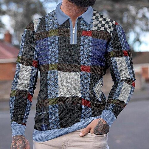 

Per uomo POLO Polo con zip Camicia da golf Golf Color Block Stampe astratte Vintage ▾ Geometria Collo ripiegabile Blu Esterno Strada Manica lunga Cerniera Stampa Abbigliamento Di tendenza Streetwear