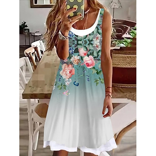 

Per donna Vestito casual Abito senza maniche Abito estivo Floreale falso in due pezzi Stampa Girocollo Mini abito Attivo Di tendenza Esterno Giornaliero Senza maniche Morbido Verde scuro Verde Estate