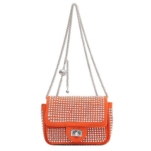 

Dame Crossbody-veske Imitert semsket skinn Fest Daglig Rhinsten Kjede Stor kapasitet Holdbar Helfarge Rosa Lilla Oransje