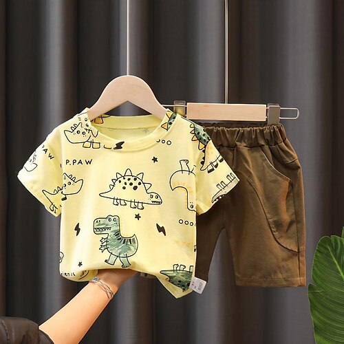 

2 pezzi Bambino (1-4 anni) Da ragazzo T-shirt e pantaloncini Vestito Cartoni animati Dinosauro Manica corta Impostare Esterno Fantastico Estate Primavera 3-7 anni Giallo