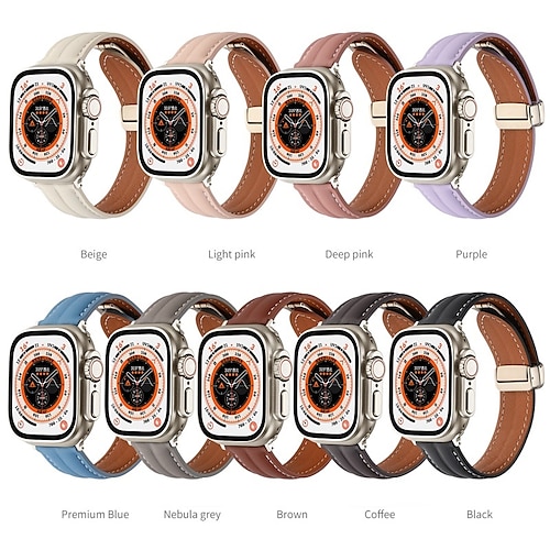 

Lederband Kompatibel mit Apple Watch Armband 38mm 40mm 41mm 42mm 44mm 45mm 49mm Elasthan Verstellbar Schnalle aus Edelstahl Echtes Leder Ersatzarmband für iwatch Series Ultra 8 7 6 5 4 3 2 1 SE