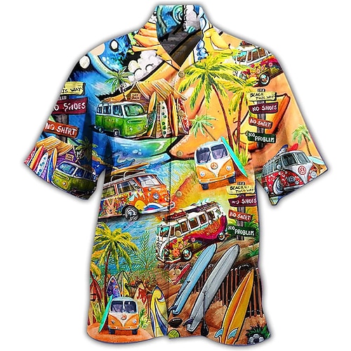 

Hombre Camisa camisa hawaiana Árbol de coco Estampados Autobús Cuello Vuelto Amarillo Calle Casual Mangas cortas Abotonar Estampado Ropa Tropical Moda Ropa de calle Hawaiano