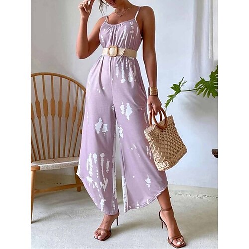 

Women's Jumpsuit Pocket Print Print Crew Neck Streetwear Street Daily Regular Fit Sleeveless Black Pink S M L Summer