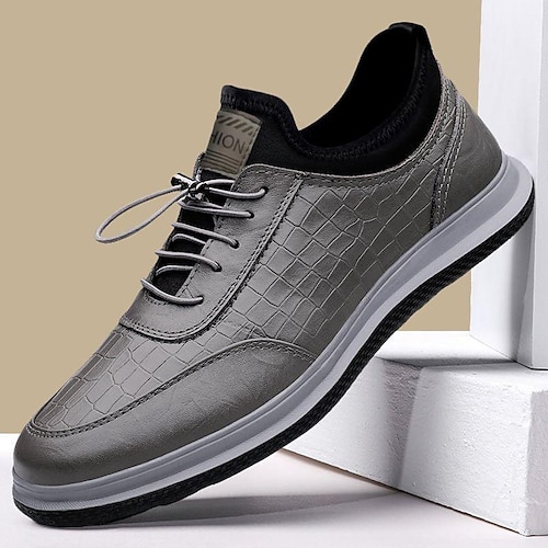 

Homens Tênis Sapatos Confortáveis Sapatos de papai Casual Diário Couro Respirável Preto Cinzento Primavera Outono