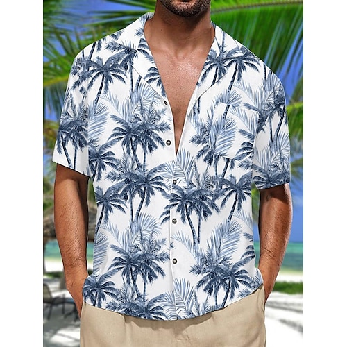 

Homme Chemise Chemise hawaïenne Cocotier Imprimés Photos Collier cubain Bleu Casual Vacances Manche Courte Bouton bas Imprimer Vêtement Tenue Sportif Mode Vêtement de rue Design