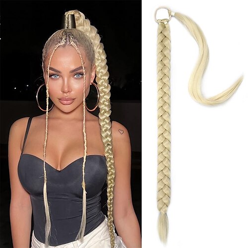 

Long DIY Braided Ponytail Extension 34Inch Light Blonde Ponytail Extension with Hair Tie Straight Wrap Around Hair Extensions Ponytail Natural Soft Synthetic Hair Piece for Women Daily