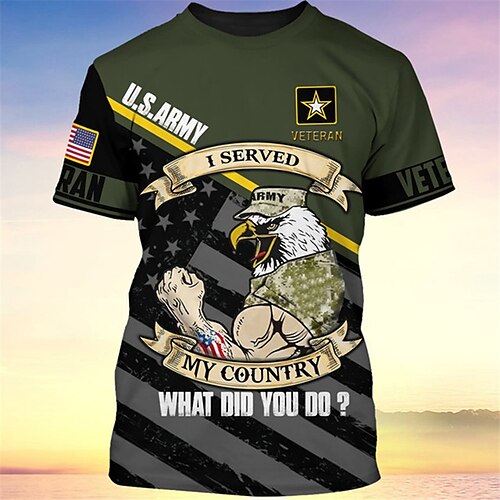 

Herre T-shirt Grafisk Ørn Nationalflag Rund hals Tøj 3D-udskrivning udendørs Daglig Kortærmet Trykt mønster Mode Designer Årgang