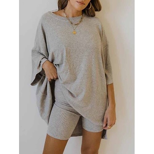 

Per donna loungewear Completi Colore puro Di tendenza Comoda Morbido Strada Giornaliero Da mare Elastene Traspirante Girocollo Manica lunga Pantaloncini Vita elastica Estate Primavera Nero Blu