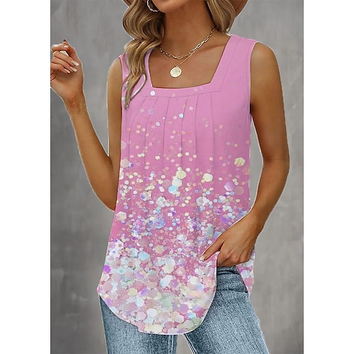 

Mujer Camiseta sin mangas Negro Blanco Rosa Floral Mariposa Estampado Sin Mangas Casual Básico Escote Cuadrado Regular Flor Mariposa S