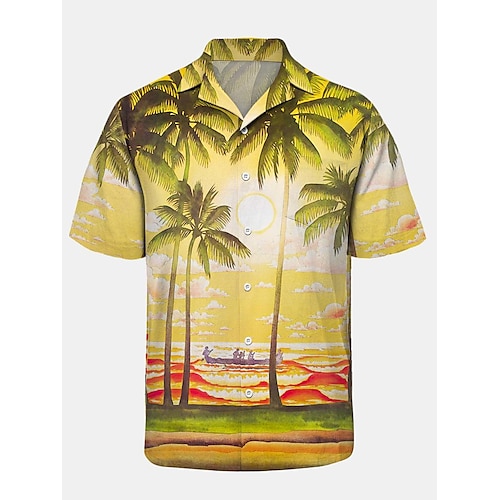 

camisa aloha manga curta bolso no peito coqueiro