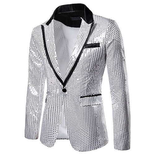 

giacca blazer con paillettes scintillanti moda uomo con papillon vestibilità sartoriale regolare tinta unita monopetto un bottone nero argento rosa rosso blu viola oro 2023