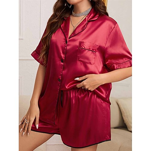 

Per donna Plus Size Pigiami Top e pantalone del pigiama Completi Colore puro Semplice Informale Morbido Interni Giornaliero Da letto Raso Traspirante Bavero Manica lunga Camicia Pantaloncini Pulsante