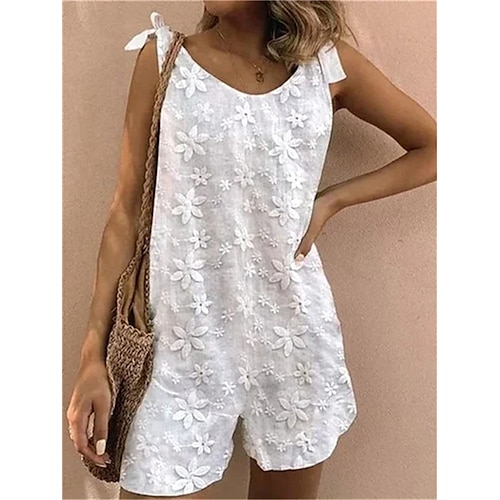 

Mujer Mono Lazo Color sólido Cuello Barco Ropa de calle Calle Festivos Ajuste regular Sin Mangas Blanco S M L Verano