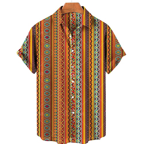 

Homens Camisa Social Camisa havaiana Tribal Estampas Abstratas Vintage Aberto para a Lateral Amarelo Ao ar livre Rua Manga Curta Botão para baixo Imprimir Roupa Esportes Moda Roupa de rua Designer