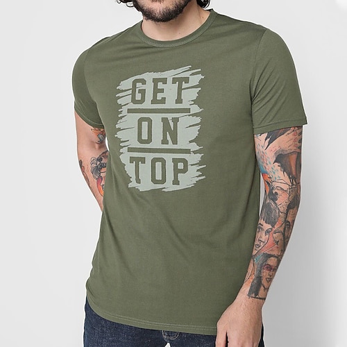 

Herre Plusstørrelser Store Høje T-shirt T-Shirts Rund Hals Grøn Kort Ærme udendørs I-byen-tøj Trykt mønster Bogstaver Tøj Bomuldsblanding Gade Stilfuld Afslappet