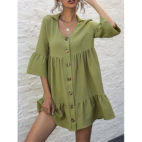 

Per donna Abito in cotone e lino Abito casual Mini abito Misto cotone Essenziale Moderno Esterno Giornaliero Da mare A V Con balze Pulsante Mezza manica Estate Primavera Autunno 2023 Standard