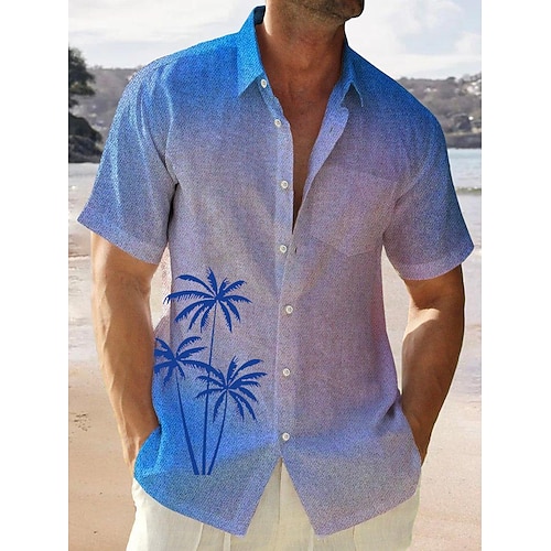 

Hombre Camisa camisa hawaiana Degradado Árbol de coco Estampados Cuello Vuelto Morado Calle Casual Mangas cortas Abotonar Estampado Ropa Moda Ropa de calle Design Suave