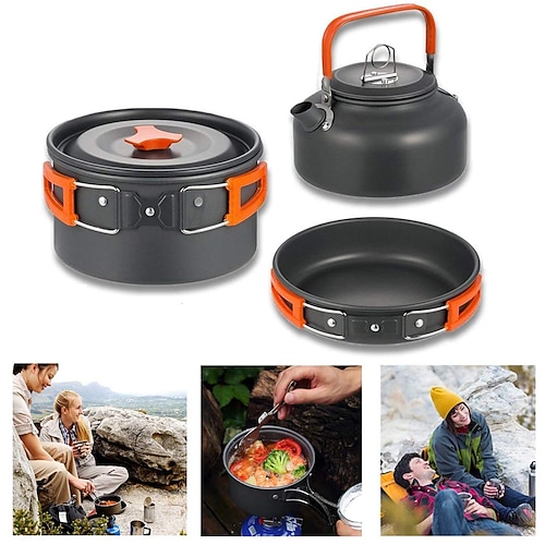 

Conjunto de cozinha de acampamento antiaderente panela dobrável panela chaleira kit de utensílios de cozinha para viagem piquenique caminhadas churrasco ao ar livre