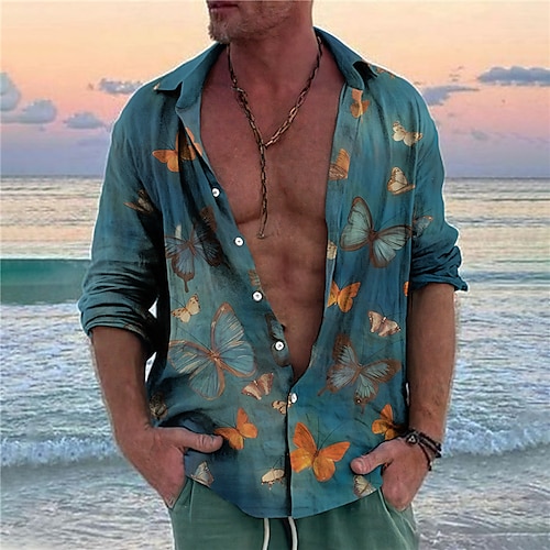 

Homme Chemise Papillon Imprimés Photos Col rabattu Bleu Marron Extérieur Plein Air manche longue Bouton bas Imprimer Vêtement Tenue Mode Vêtement de rue Design Décontractées