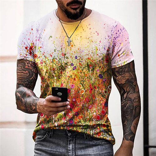 

Herre T-shirt T-Shirts Grafisk Blomstret Oliemaleri Rund hals Tøj 3D-udskrivning udendørs Afslappet Kortærmet Trykt mønster Mode Designer Årgang