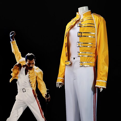 

Dronning Freddie Mercury Bukser Cosplay kostume Dragter Herre Film Cosplay Cosplay Gul Frakke Top Bukser polyester