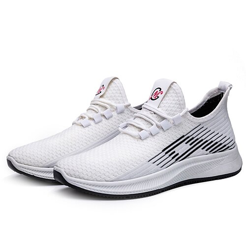 

Hombre Zapatillas de deporte Zapatos Flyknit Deportivo Casual Exterior Diario Zapatos para correr Zapatos de Paseo Flying Weaving Transpirable Negro Blanco A Rayas Primavera