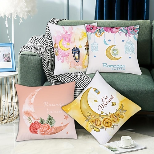 

Ramadan Double Side Pillow Cover 4PC Soft Decorative Square Cushion Case Pillowcase for Bedroom Livingroom Sofa Couch Chair Machine Washable