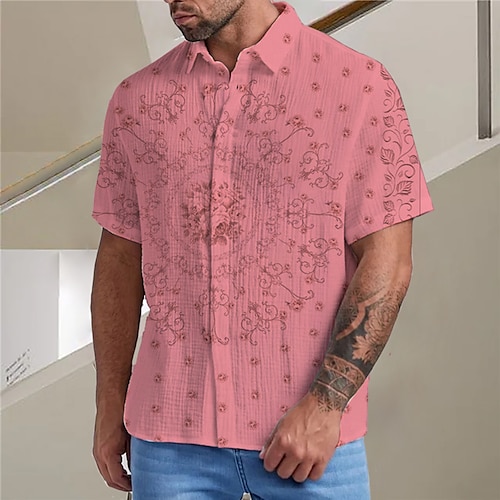 

Hombre Camisa Floral Estampados Cuello Vuelto Blanco Amarillo Rosa Azul Piscina Verde Trébol Calle Casual Manga Corta Abotonar Estampado Ropa Moda Ropa de calle Design Suave