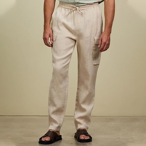 

Per uomo Pantaloni di lino Pantaloni Pantaloni estivi Pantaloni da spiaggia Tasche A cordoncino Vita elastica Liscio Comfort Traspirante Esterno Giornaliero Per uscire Misto cotone e lino Di tendenza