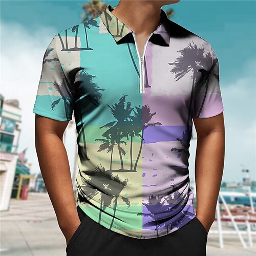 

Per uomo POLO Polo con zip Camicia da golf Golf Color Block Albero di cocco Stampe astratte Collo ripiegabile Rosa Blu Esterno Strada Maniche corte Cerniera Stampa Abbigliamento Di tendenza Originale