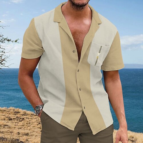 

Herre Skjorte Button Up skjorte Sommer skjorte Casual skjorte Sort Kakifarvet Mørkegrå Kortærmet Farveblok Grafiske tryk Lejrhalsbånd Gade Daglig Trykt mønster Tøj Mode Afslappet Bekvem