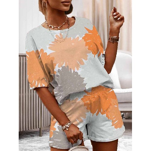 

Per donna loungewear Completi Colorato a macchie Di tendenza Informale Strada Appuntamento Aeroporto Poliestere Traspirante Girocollo Manica corta maglietta Pantaloncini Estate Primavera Blu Arancione