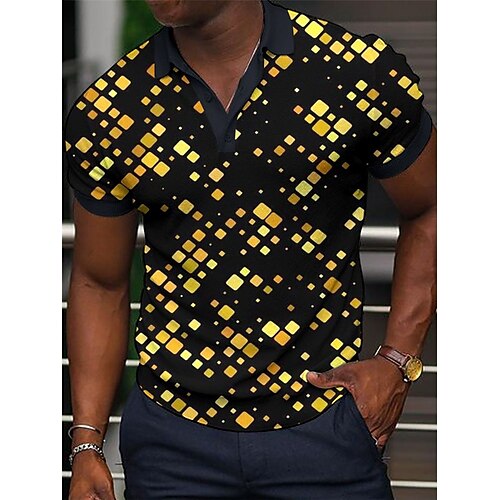 

Per uomo POLO Camicia da golf Golf 3D Print Stampe astratte Geometria Collo ripiegabile Oro Verde Esterno Strada Maniche corte Bottone giù Stampa Abbigliamento Sportivo Di tendenza Streetwear