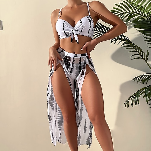 

Women's Swimwear Bikini Normal Swimsuit 3-Piece Printing Tie Dye Black Red Blue Coffee Bathing Suits Sports Beach Wear Summer