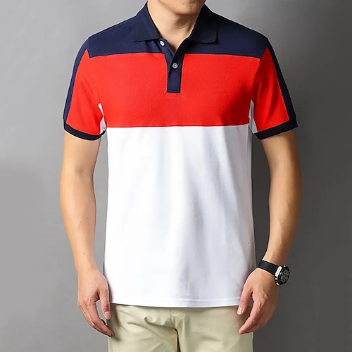 

Per uomo POLO Camicia da golf Golf Informale Sport Classico Manica corta Di tendenza Essenziale Color Block Pulsante Estate Standard Rosso fuoco Bianco Blu marino scuro POLO