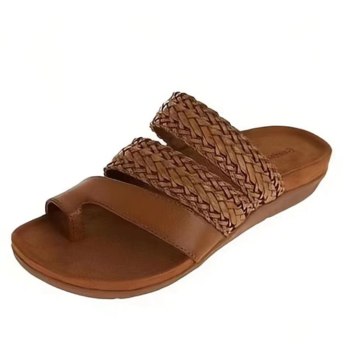 

Femme Sandales Sandales orthopédiques Sandales Oignon Grandes Tailles Sandales tressées du quotidien Plage Eté Talon Plat Bout ouvert Rétro Vintage Décontractées Faux Cuir Mocassins Couleur unie Brun