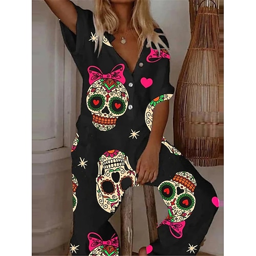 

Mujer Mono Estampado Estampado Escote en Pico Ropa de calle Diario Vacaciones Ajuste regular Manga Corta Negro Blanco Azul Piscina S M L Verano