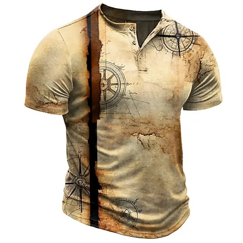 

Per uomo Camicia Henley Magliette Pop art Timone Bussola Henley Abbigliamento Stampa 3D Esterno Informale Manica corta Bottone giù Stampa Di tendenza Originale Comodo