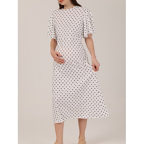 

Dame Mammakjole Uformell kjole Sommerkjole Prikkete kjole Polkadotter Midikjole Kortermet Trykt mønster Crew-hals Mote utendørs Hvit Sommer Vår S M L XL XXL