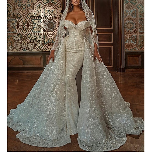

Fidanzamento Glitter e luccichio Abiti da sposa Lungo A sirena Senza maniche Senza spalline Con strass Con Tinta unita 2023 Abiti da sposa
