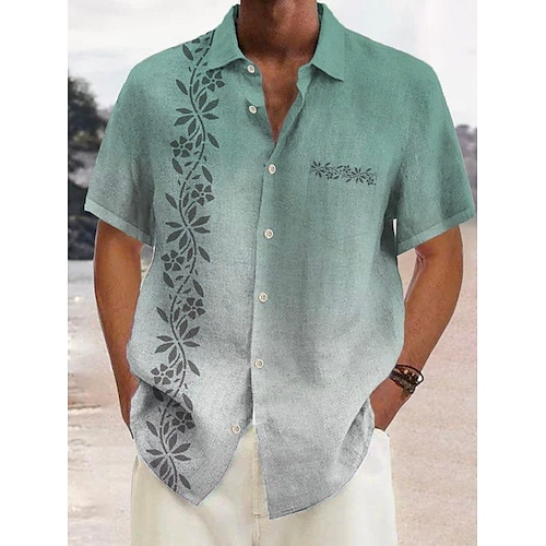 

Herren Hemd Hawaiihemd Sommerhemd Farbverlauf Grafik-Drucke Blätter Umlegekragen Grün Outdoor Strasse Kurze Ärmel Button-Down Bedruckt Bekleidung Leinen Tropisch Modisch Hawaiianisch Designer