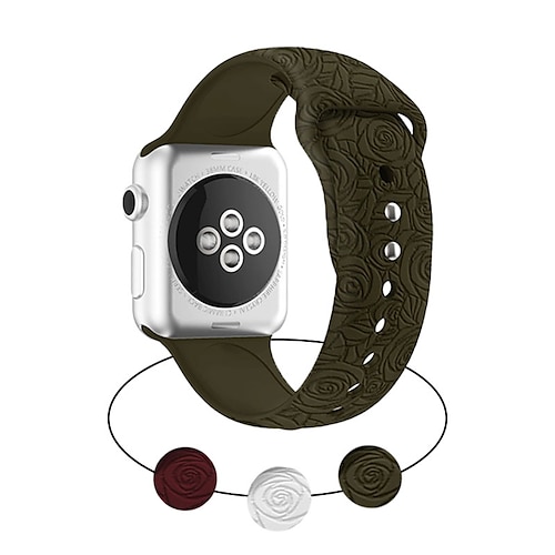 

Sportarmband Blume graviert Kompatibel mit Apple Watch Armband 38mm 40mm 41mm 42mm 44mm 45mm 49mm Wasserfest Metallverschluss Verstellbar Weiches Silikon Ersatzarmband für iwatch Serie Ultra 8 7 6 5