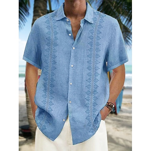 

Men's Summer Shirt Beach Shirt Black Blue Green Short Sleeves Tribal Turndown Summer Hawaiian Holiday Clothing Apparel Button-Down
