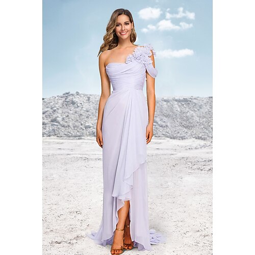 

Linea-A Vestiti da sera Florale Vestito Formale Asimmetrico Senza maniche Monospalla Chiffon con Con ruche Con balze 2023
