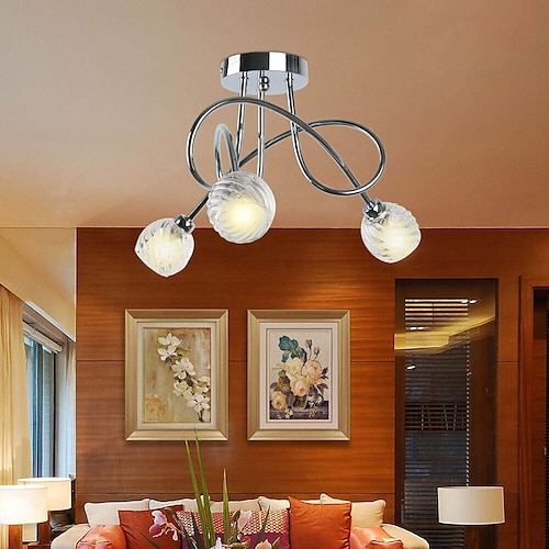

loftslampe 3-vejs moderne spotlights med buet arm til stuen semi-flush mount armatur spotlight poleret krom med glasskærme (g9 pærer medfølger ikke)