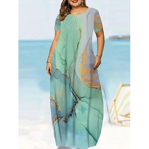 

kvinders plus size afslappet sweaterkjole grafisk marmorering lang sweaterkjole maxi sweaterkjole ærmeløs lommeprint rund hals mode dagligt lysegrøn lyseblå sommer forår l xl xxl 3xl 4xl