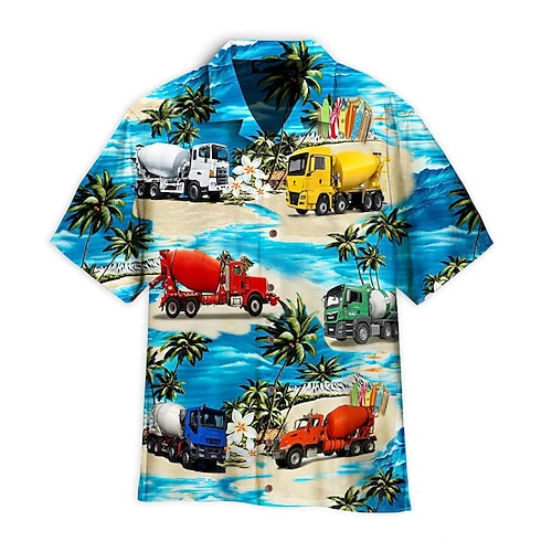 

Herren Hemd Hawaiihemd Sommerhemd Kokosnussbaum Grafik-Drucke Bus Umlegekragen Blau Strasse Casual Kurze Ärmel Button-Down Bedruckt Bekleidung Tropisch Modisch Strassenmode Hawaiianisch