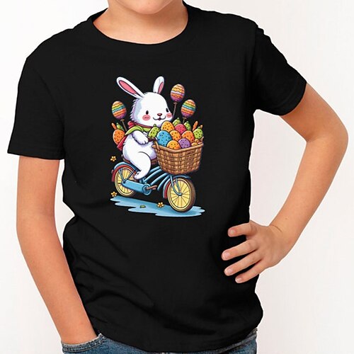 

Bambino Da ragazzo Pasqua maglietta Tee Coniglietto Manica corta Top bambini Informale Di tendenza Giornaliero Estate Nero 2-12 anni