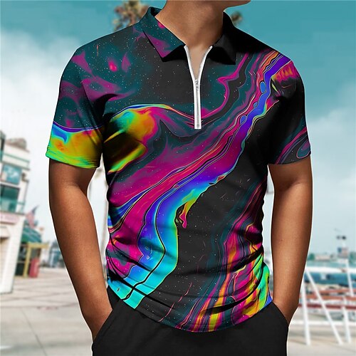 

Per uomo POLO Polo con zip Camicia da golf Golf Gradiente Astratto Stampe astratte Collo ripiegabile Viola Verde Esterno Strada Maniche corte Cerniera Stampa Abbigliamento Di tendenza Originale