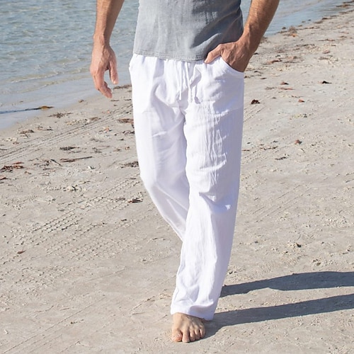 Men's Linen Cotton Loose Fit Casual Lightweight Elastic Waist Summer Beach  Pants White L - Walmart.com